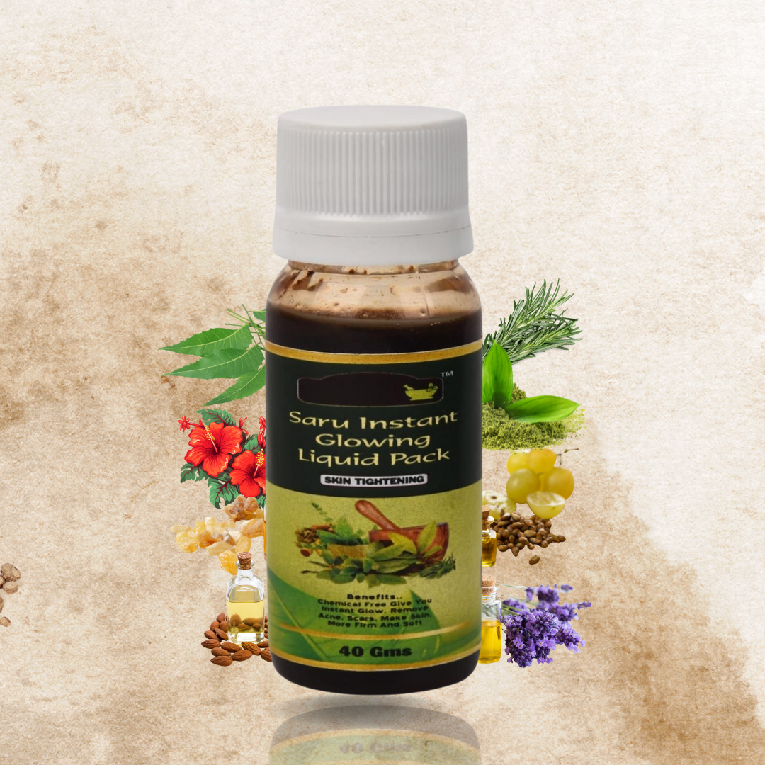 Saru Instant glowing liquid face pack-45gms| Enhances collagen |Elastin production| Give instant glow | With the richness of Hibiscus, Green tea , Rosemary extracts,Almond Oil.